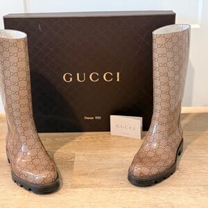 Gucci Tan Monogram Boots